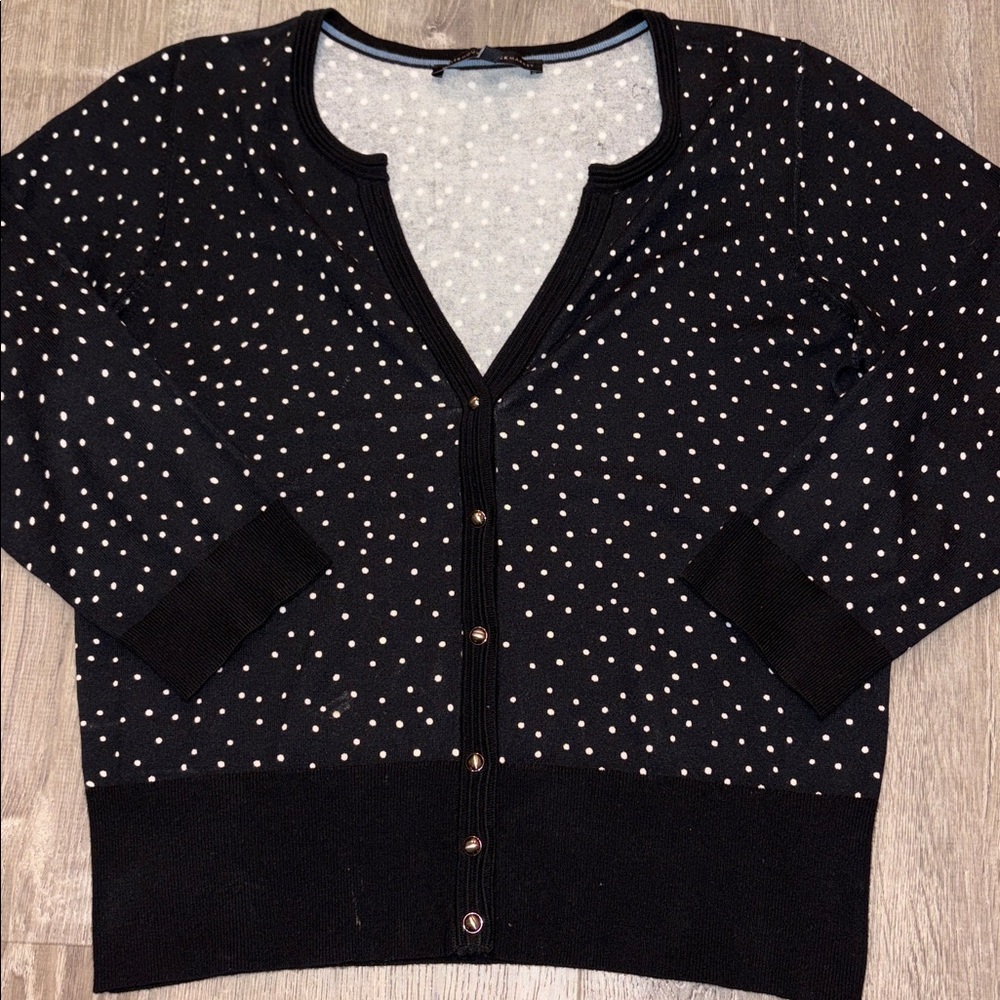 White House Black Market Black and White Polka Dot Cardigan